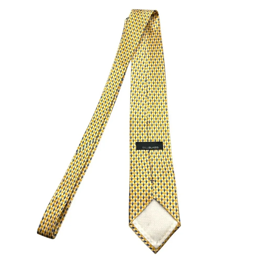 Bill Blass Vintage 100% Silk Dress Tie Yellow‎ Geometric Weave Pattern 60